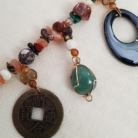 Gemstone Coin Necklace & Earrings - Picture 7 of 8